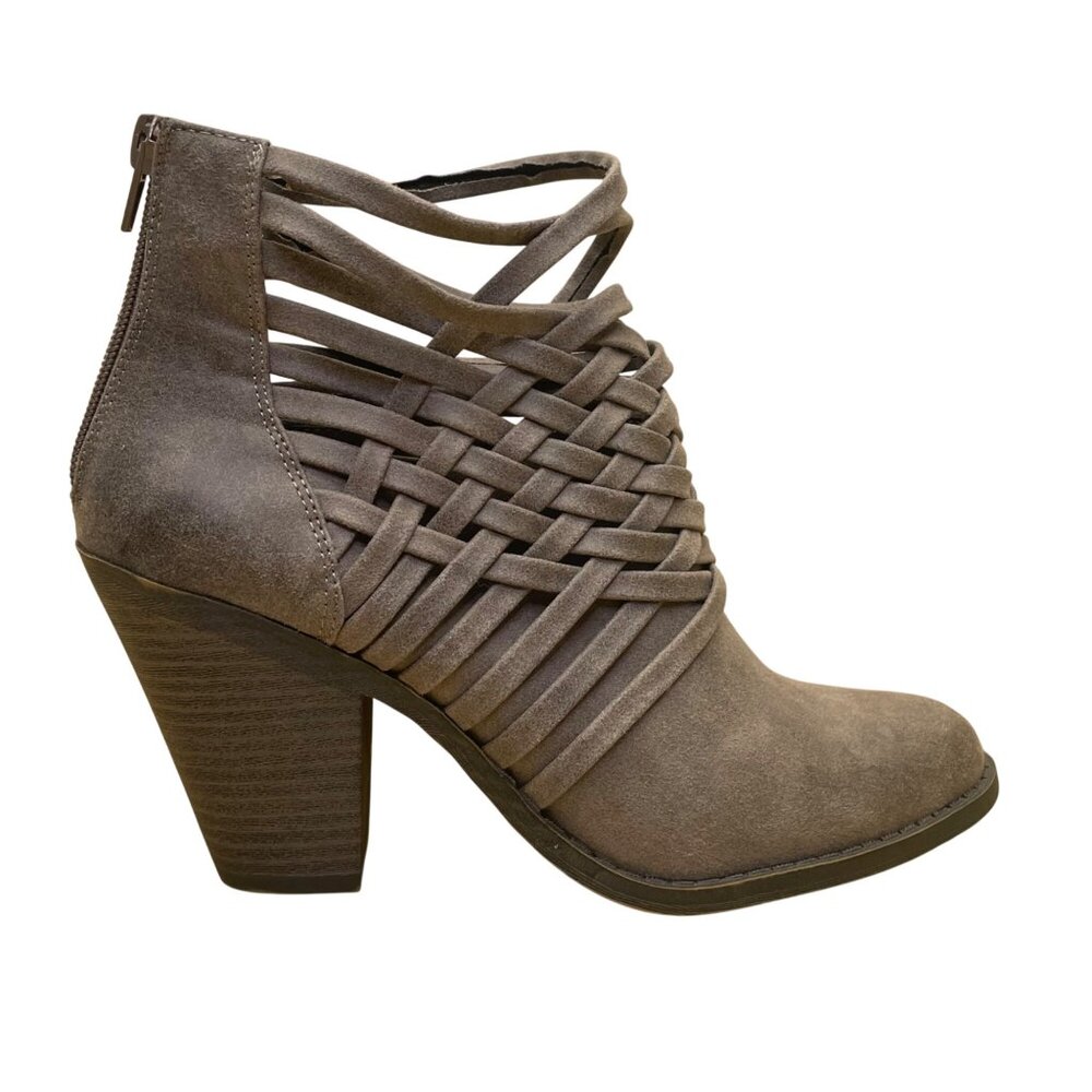 Fergalicious Women’s Taupe Zip Closure Heeled Weever Ankle Booties Size 7.5M